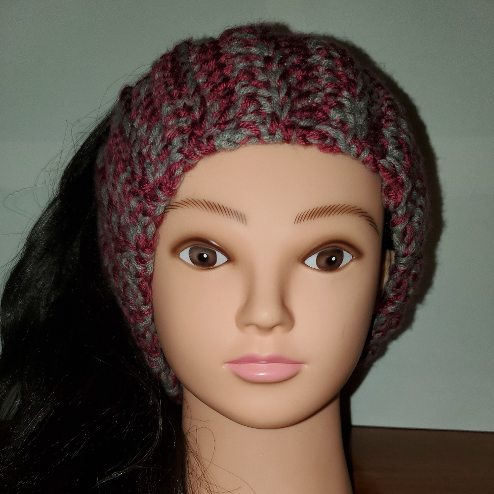 Wine & Gray Headband, Wine & Gray Ear Warmer, Wine & Gray Neck Gaiter, Crochet